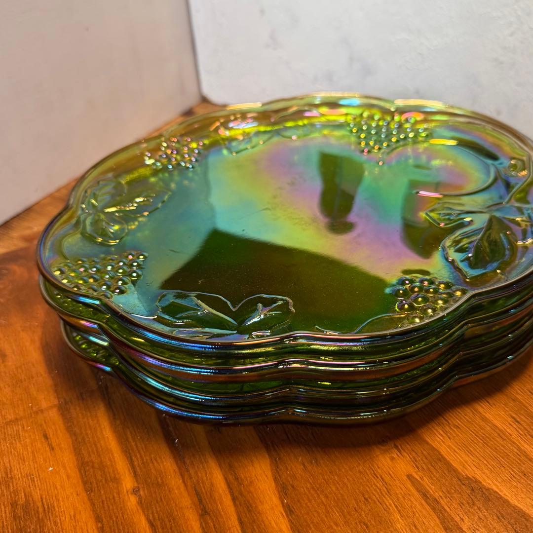 【希少レア】インディアナグラス♡グリーン♡葡萄プレート4枚セット♡クリスマスにも