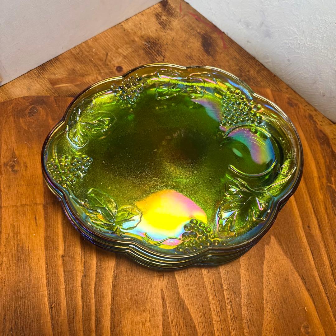 【希少レア】インディアナグラス♡グリーン♡葡萄プレート4枚セット♡クリスマスにも