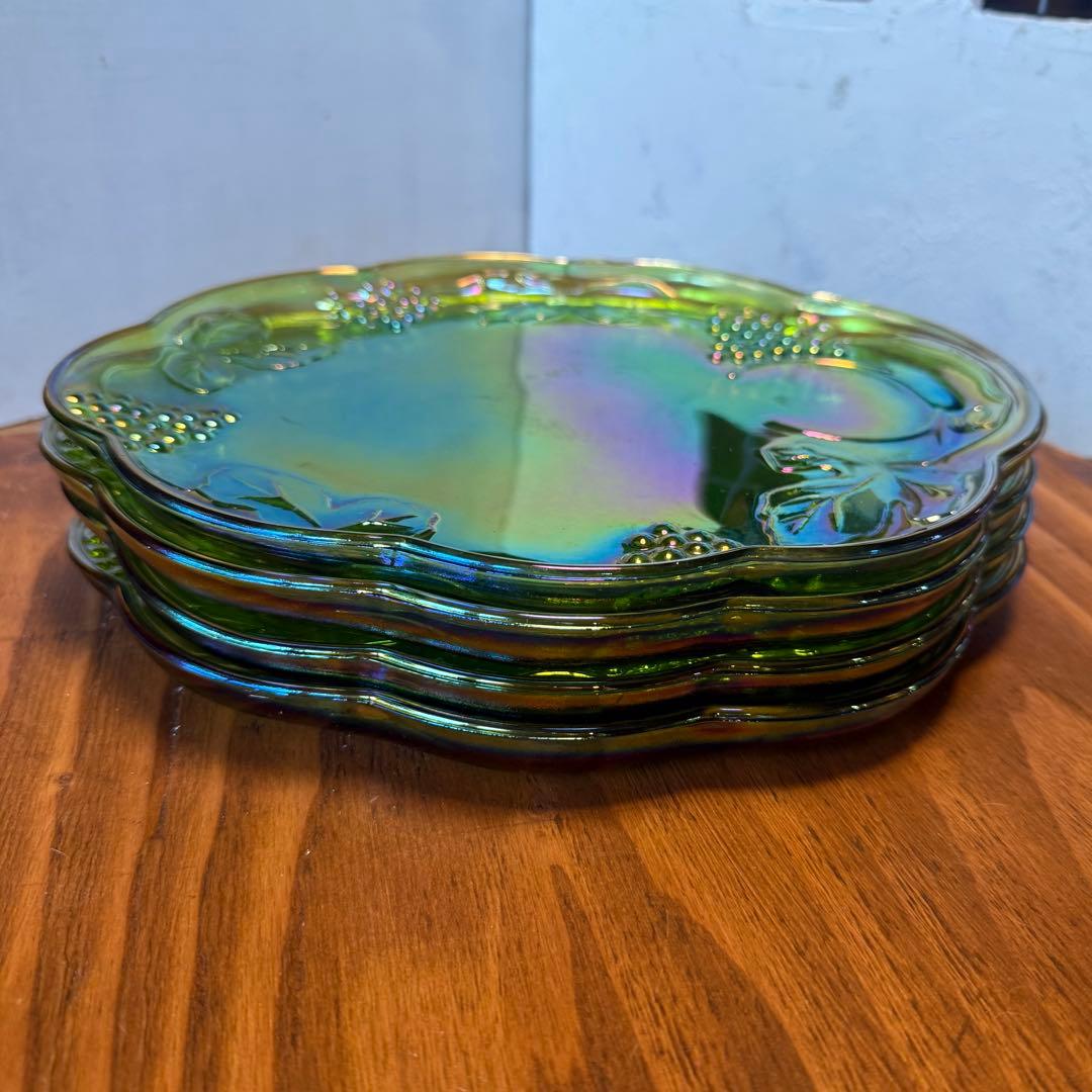 【希少レア】インディアナグラス♡グリーン♡葡萄プレート4枚セット♡クリスマスにも