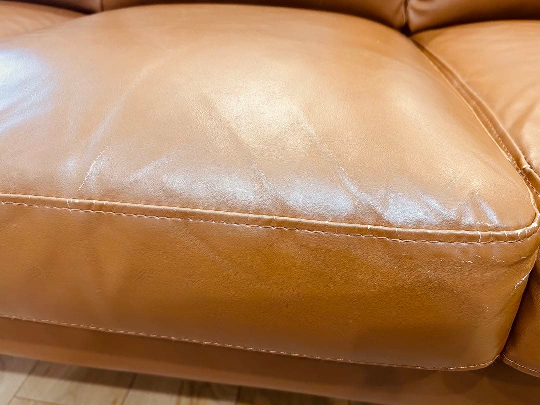 東谷家具 ブラウンレザー3人掛けソファ