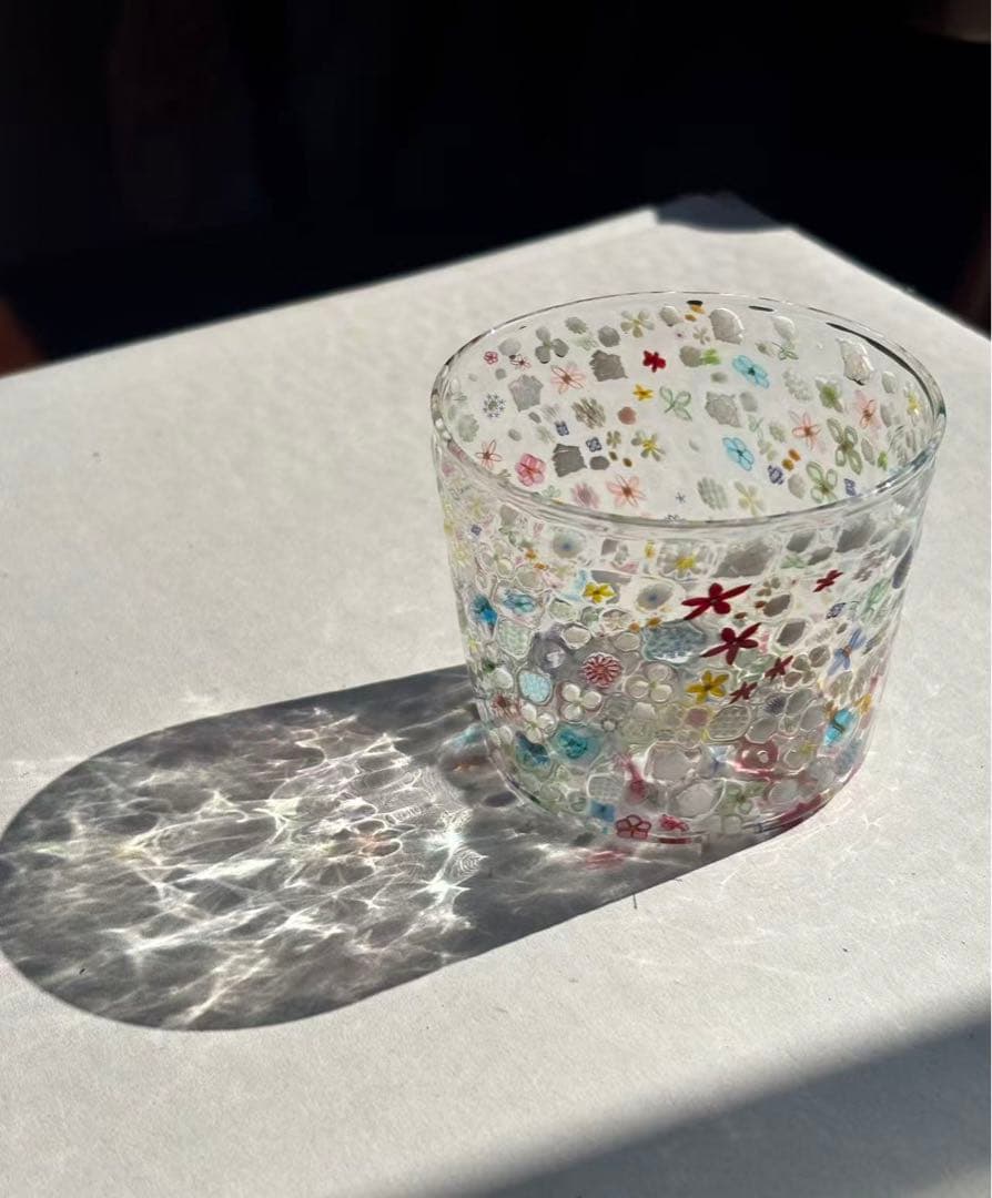 江波冨士子さん グラス 「花の庭」 新品 専用箱付き