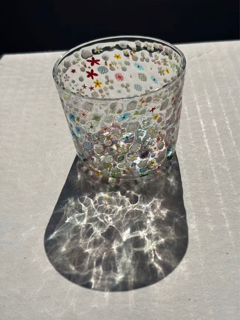 江波冨士子さん グラス 「花の庭」 新品 専用箱付き