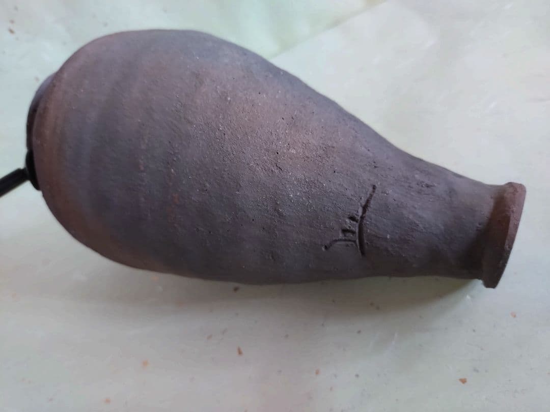 1掛け花入　利休好南蛮　千巻懸花入 米山窯　米山造　共箱入り 茶道具