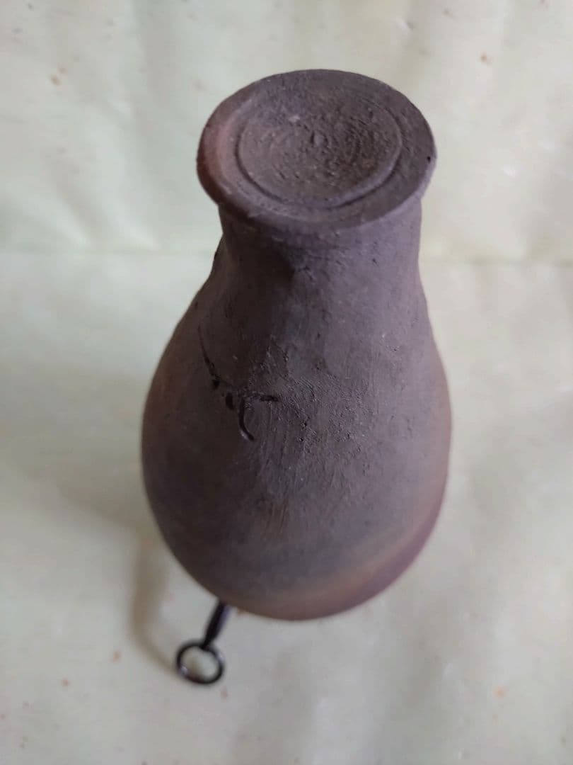 1掛け花入　利休好南蛮　千巻懸花入 米山窯　米山造　共箱入り 茶道具