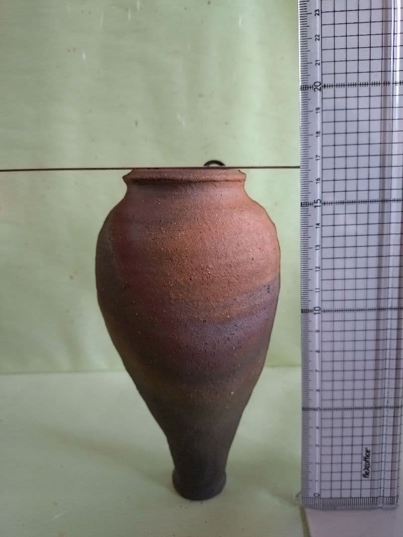 1掛け花入　利休好南蛮　千巻懸花入 米山窯　米山造　共箱入り 茶道具