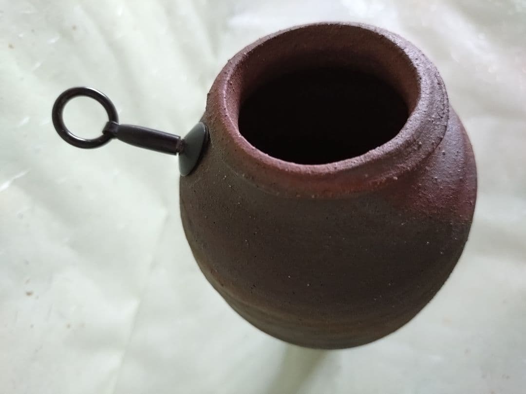 1掛け花入　利休好南蛮　千巻懸花入 米山窯　米山造　共箱入り 茶道具