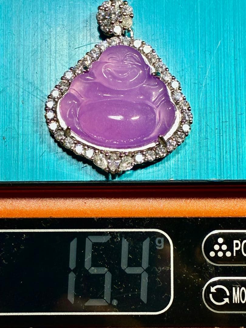 天然石　紫翡翠原石　極細工彫刻高氷種ヒスイ　アンティーク　佛像ヒスイペンダント