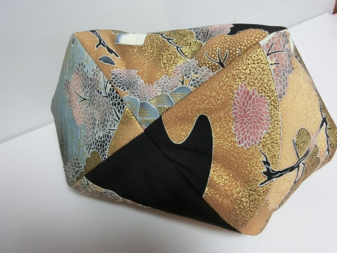 ハンドメイド バンブー 持ち手 がま口 ハンドバッグ 着物地