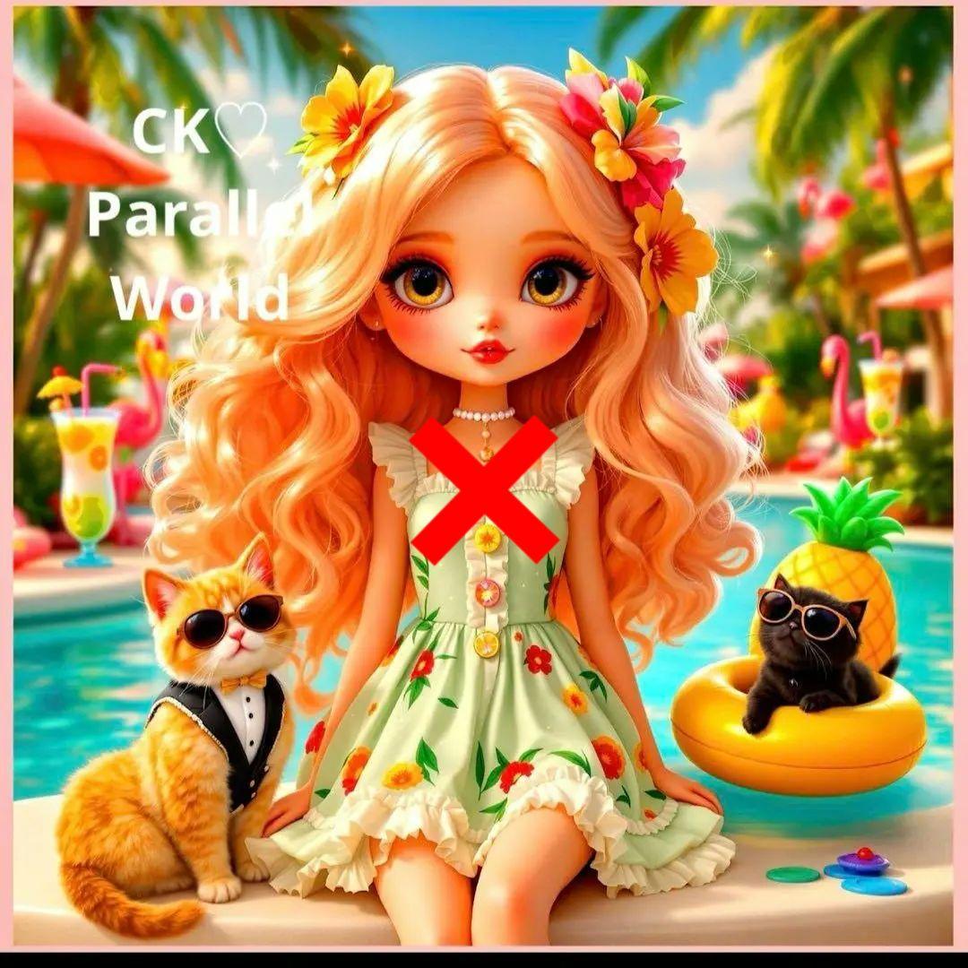 激レア夏ねこと女の子パネル生地　ハンドメイド