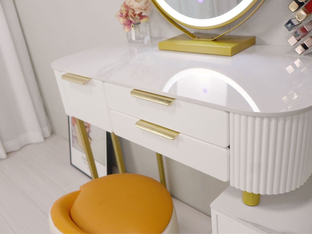 ドレッサー テーブル幅80cmおしゃれ 女優LEDミラー 北欧風 お姫系