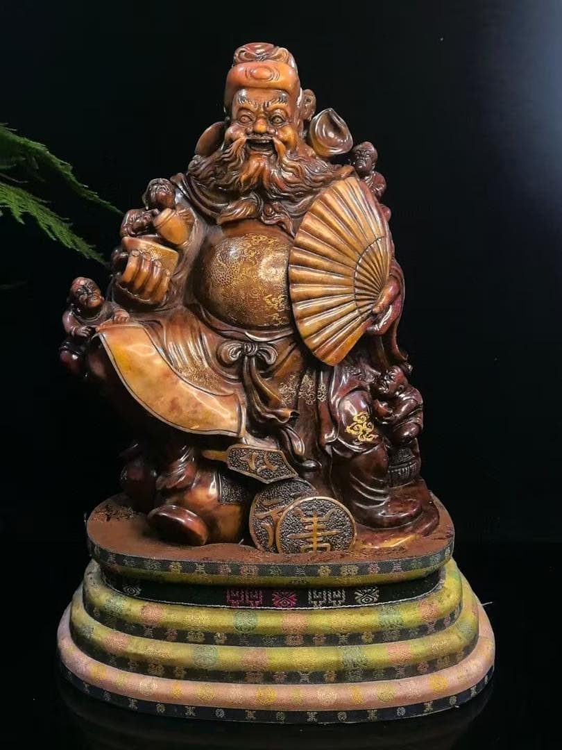 天師鍾馗の印鑑・寿山石极品月尾紫彫り｜宗教美術｜吴昌碩作款｜細密彫｜風水置物