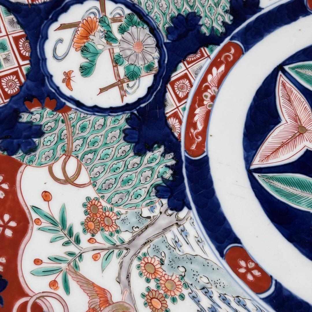 古伊万里　色絵花鳥図大皿　一尺八寸　直径55cm　圧倒底な存在感◎　送料無料！