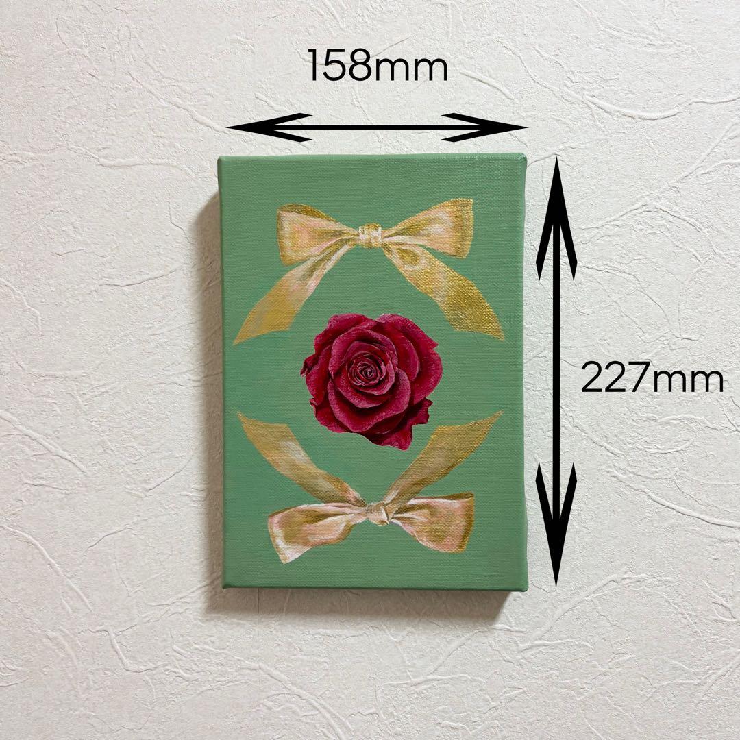 アクリル画　原画　手描き　バラ　インテリア　ガーリー　キャンバス