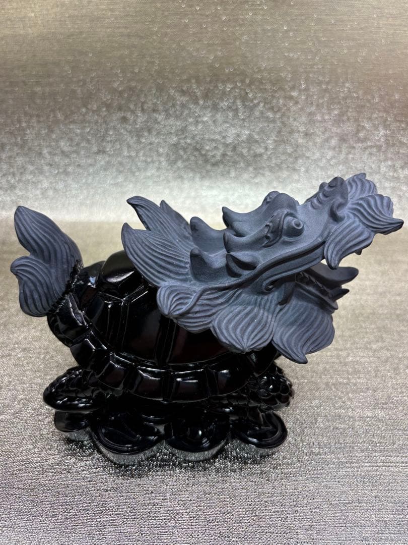 【彫刻置物】龍亀 ろんぐい オブシディアン 黒曜石　財運　金運　風水獣　開運　1