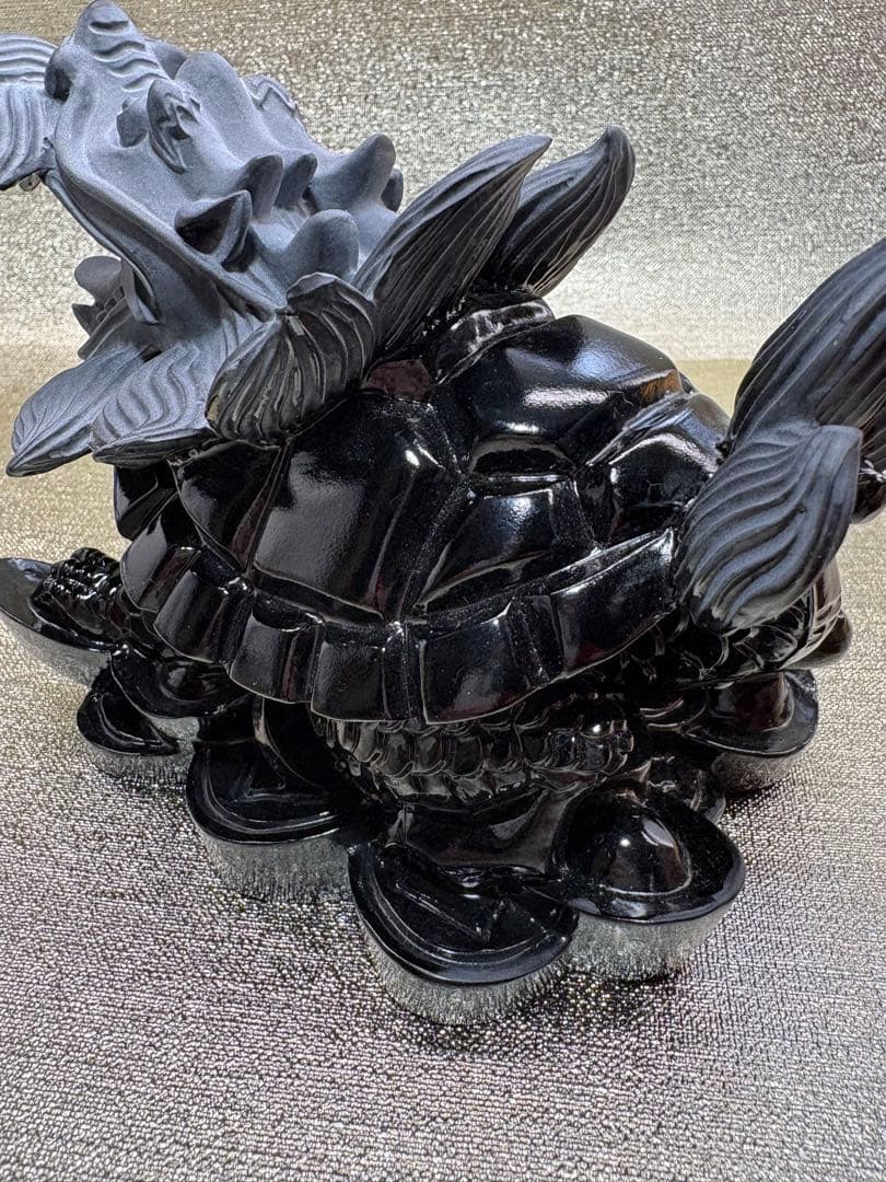 【彫刻置物】龍亀 ろんぐい オブシディアン 黒曜石　財運　金運　風水獣　開運　1