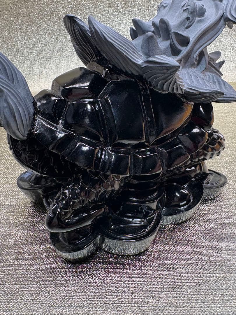 【彫刻置物】龍亀 ろんぐい オブシディアン 黒曜石　財運　金運　風水獣　開運　1