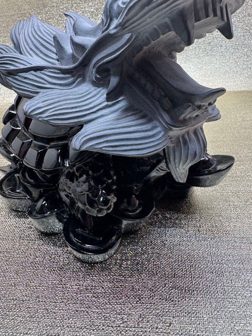 【彫刻置物】龍亀 ろんぐい オブシディアン 黒曜石　財運　金運　風水獣　開運　1