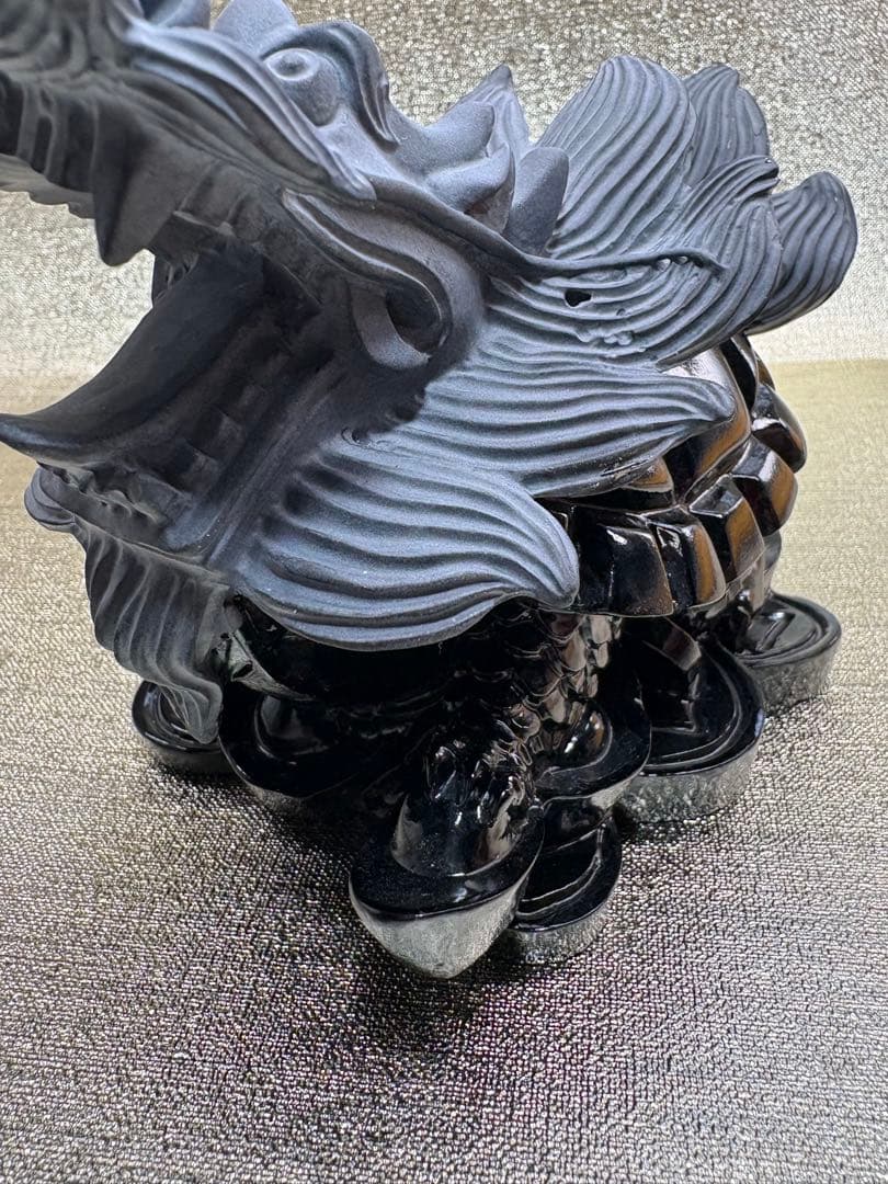 【彫刻置物】龍亀 ろんぐい オブシディアン 黒曜石　財運　金運　風水獣　開運　1
