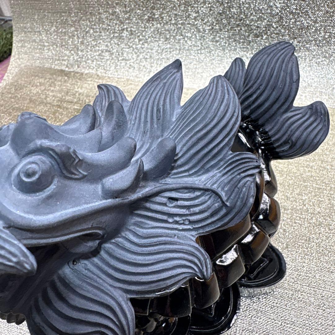 【彫刻置物】龍亀 ろんぐい オブシディアン 黒曜石　財運　金運　風水獣　開運　1