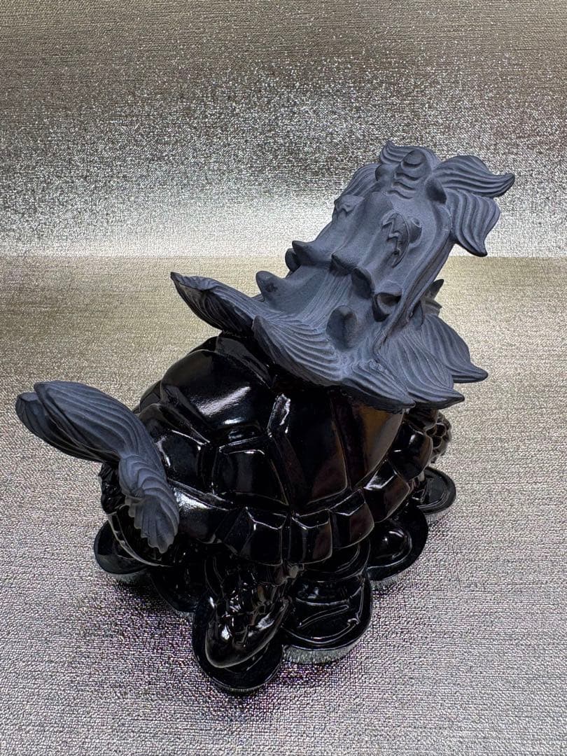 【彫刻置物】龍亀 ろんぐい オブシディアン 黒曜石　財運　金運　風水獣　開運　1