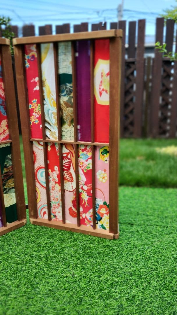 SALE　衝立　パーテーション　和雑貨　ハンドメイド　折りたたみ式　古布