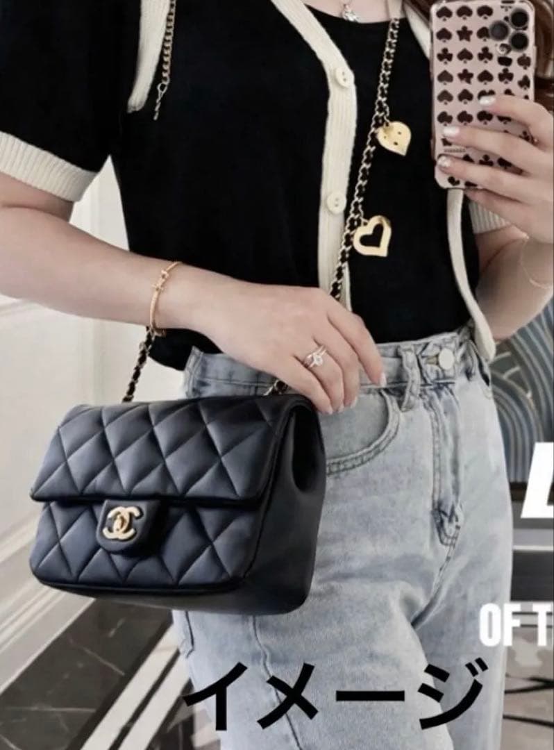 CHANEL ブラック ショルダー バッグ ハートチェーン ノベルティマトラッセ