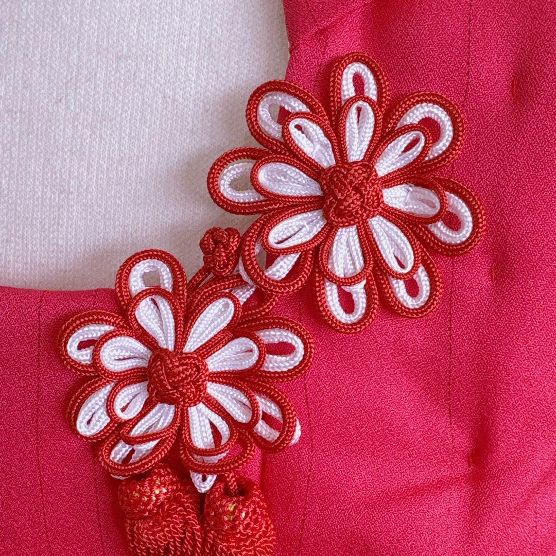 【新品未使用】七五三　３歳　女の子　被布フルセット　ピンク赤　無地