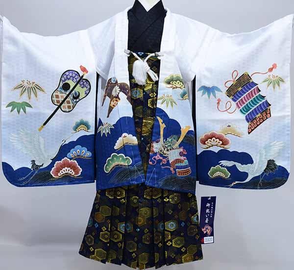 七五三 五歳 男児 羽織袴フルセット 紋袴 鶴 兜 袴変更可能 NO35820