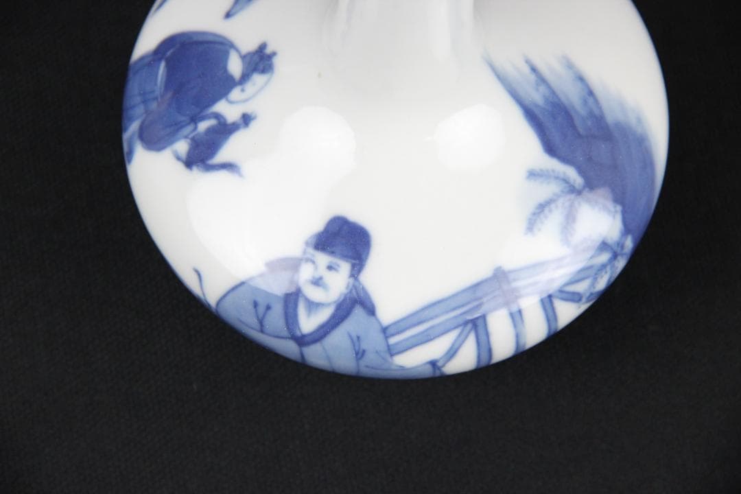 中国美術　青花人物　康熙年製　銘 花瓶 磁器 蔵出 唐物 染付 EYM23-4