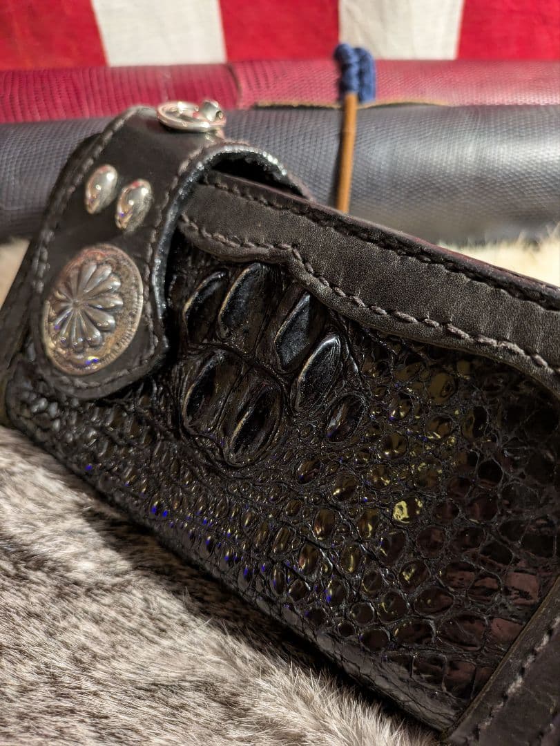 シルバーコンチョ 本革レザー長財布 クロコダイル 牛革 スタッズ