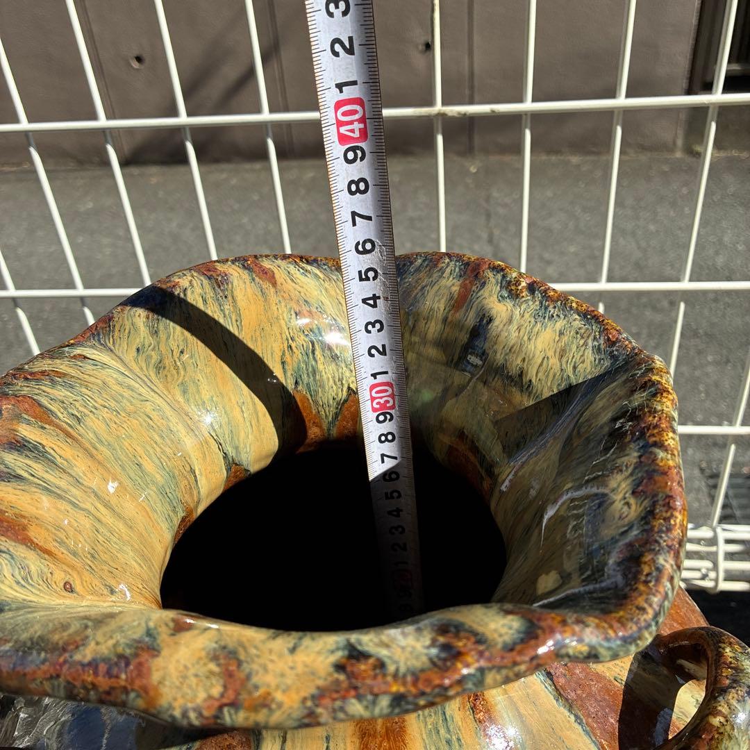 信楽焼、ビンテージ・明山・花瓶　3つ手、レトロ、お茶