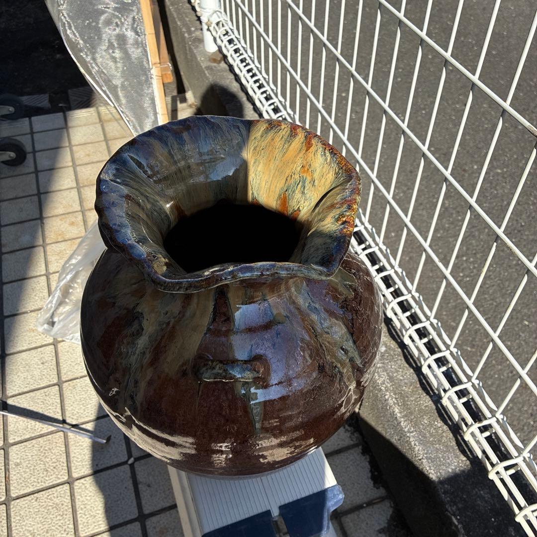 信楽焼、ビンテージ・明山・花瓶　3つ手、レトロ、お茶