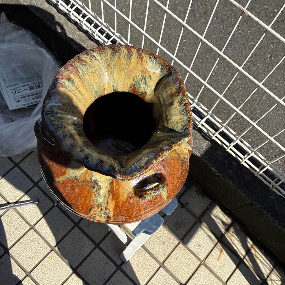 信楽焼、ビンテージ・明山・花瓶　3つ手、レトロ、お茶