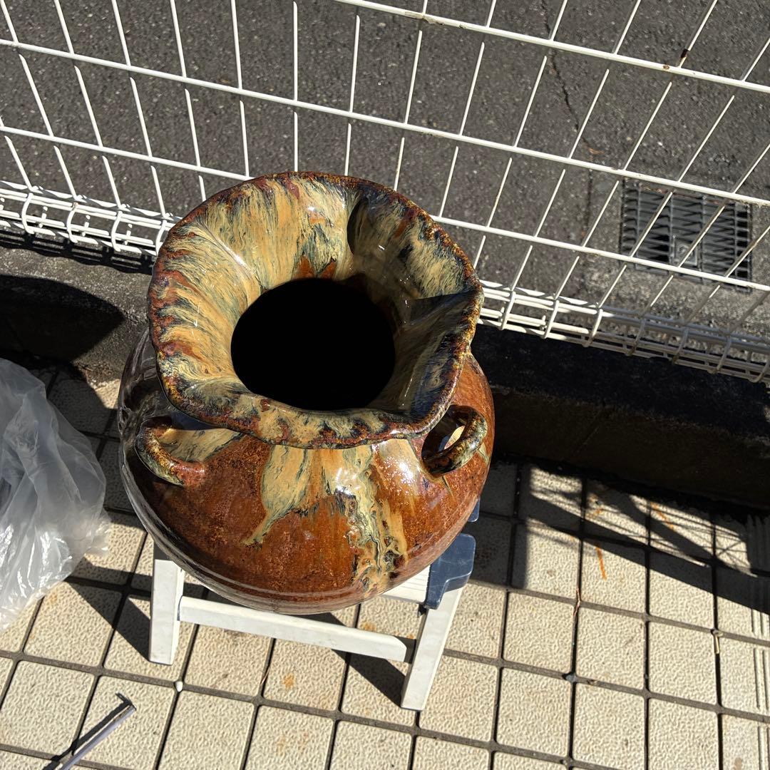 信楽焼、ビンテージ・明山・花瓶　3つ手、レトロ、お茶