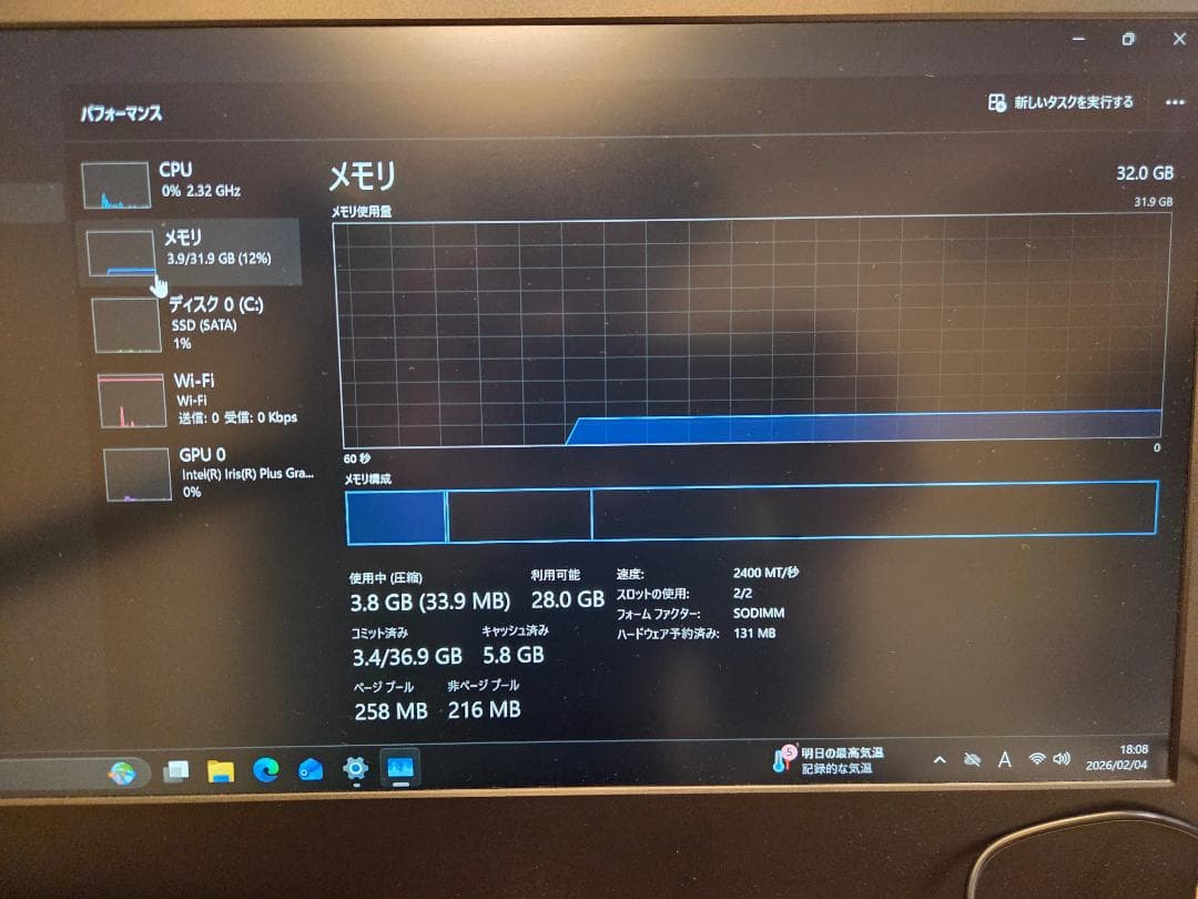 ミニPC Intel NUC8i5BEH/32GB/500GB/Win10