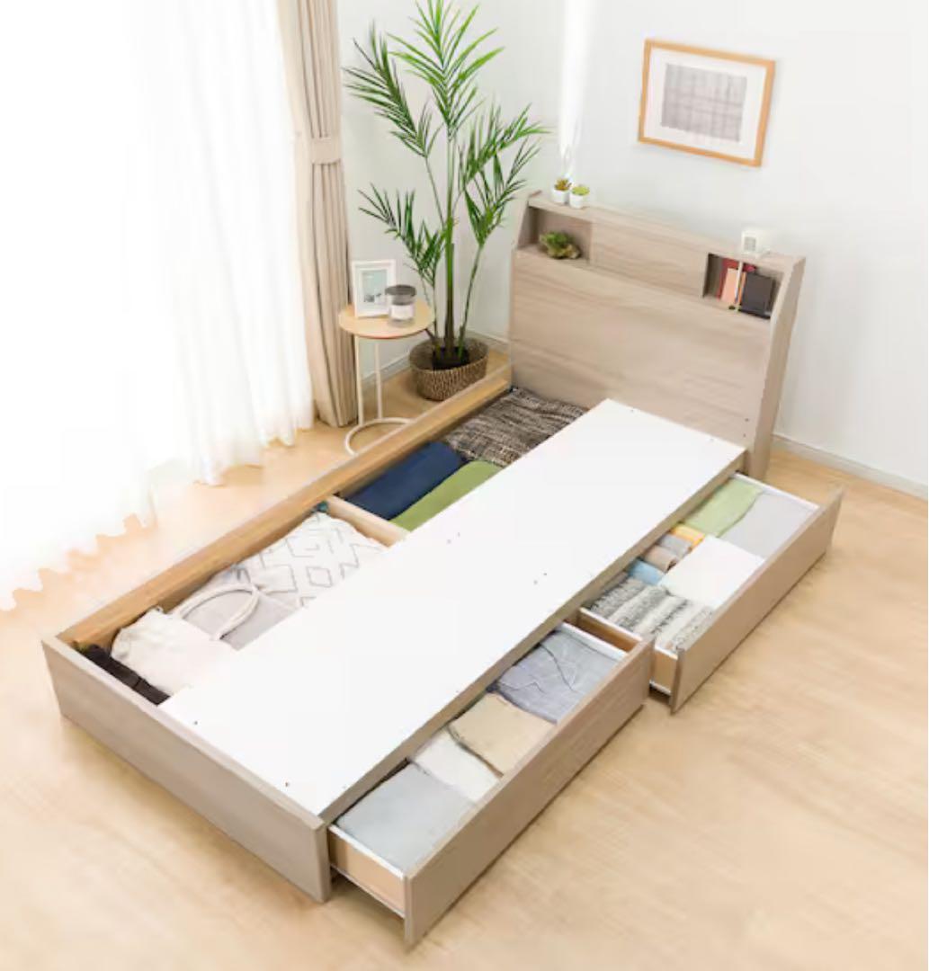 ニトリ　シングルサイズ　ベッドフレーム アザン3 収納付き　ライト•照明付き