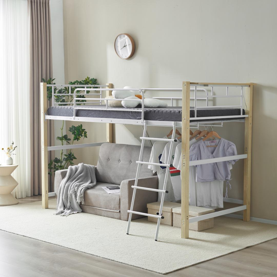 超人気！【高さ140cm】ロフトベッド パイプベッド シングル White