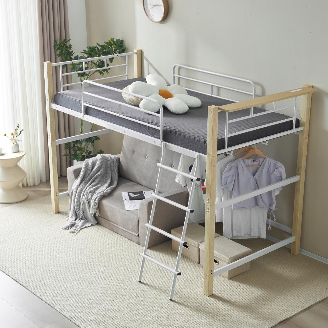 超人気！【高さ140cm】ロフトベッド パイプベッド シングル White