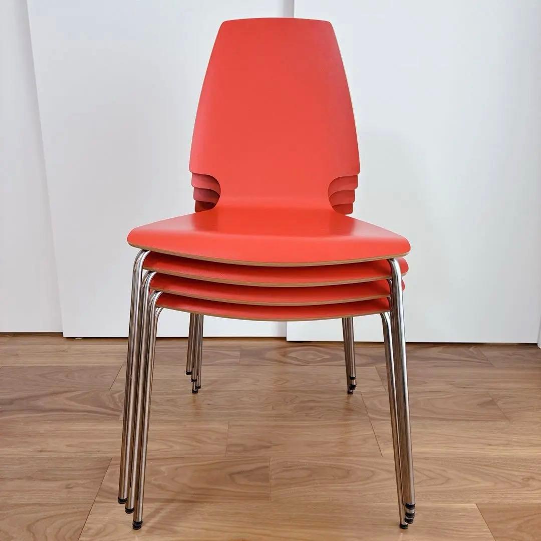 【レア4脚】IKEA VILMAR イケア チェア 赤×クロム脚 レトロポップ