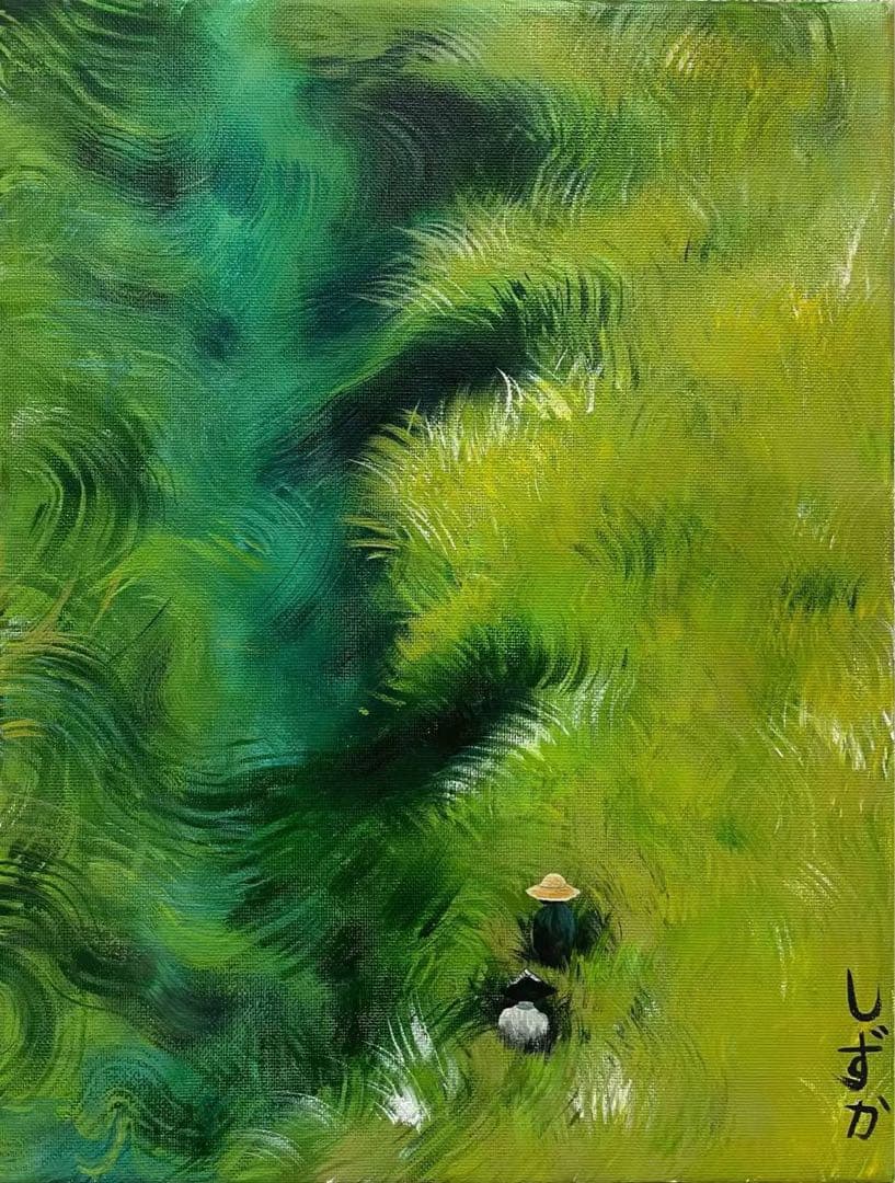 緑色の抽象アクリル画