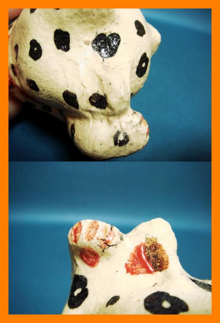 432『ユキヒョウ 招き猫』陶器　/骨董品 古美術 アンティーク 古玩