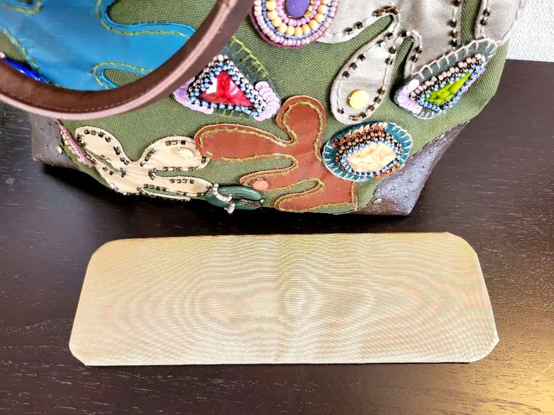 オリーブグリーン☆ハンドメイド★ビーズトートバッグ