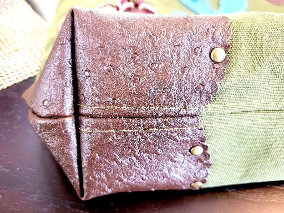 オリーブグリーン☆ハンドメイド★ビーズトートバッグ