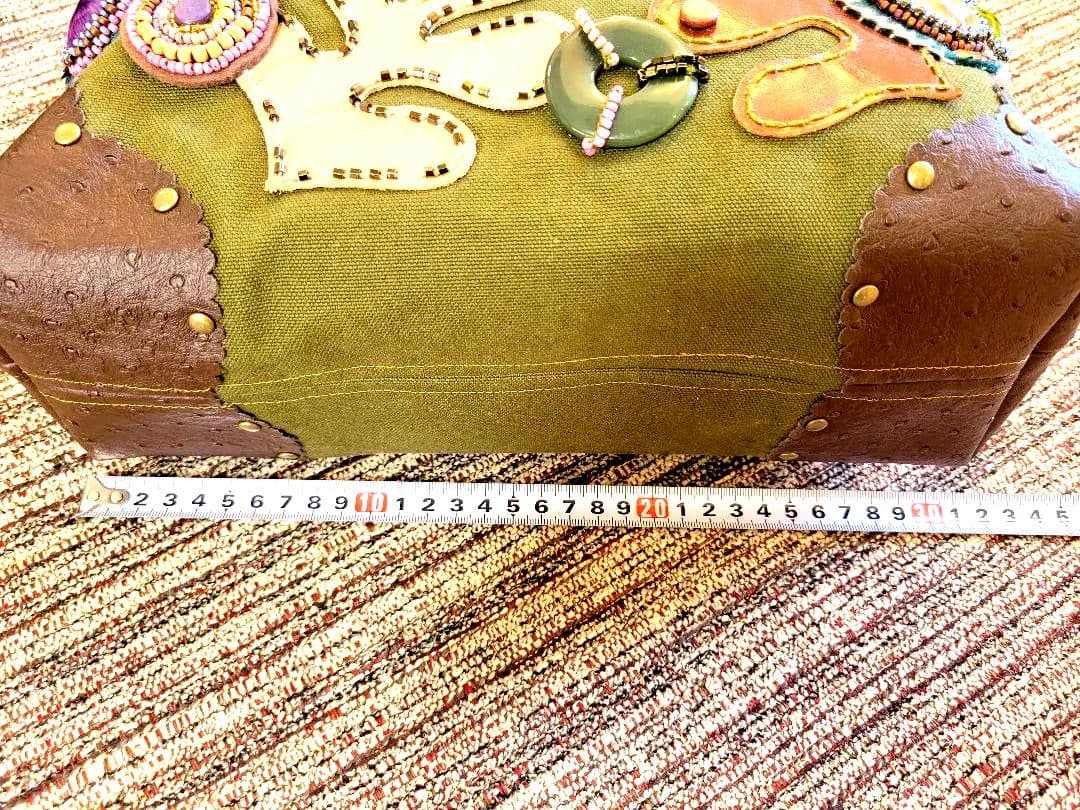 オリーブグリーン☆ハンドメイド★ビーズトートバッグ