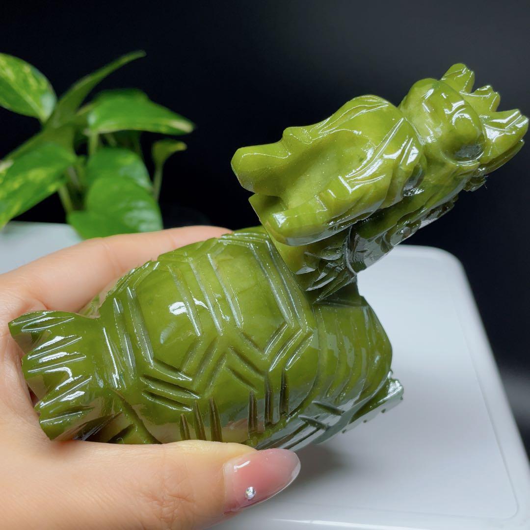 【超美品】　天然石　パワーストーン　龍亀　彫り置物　アベンチュリ　2