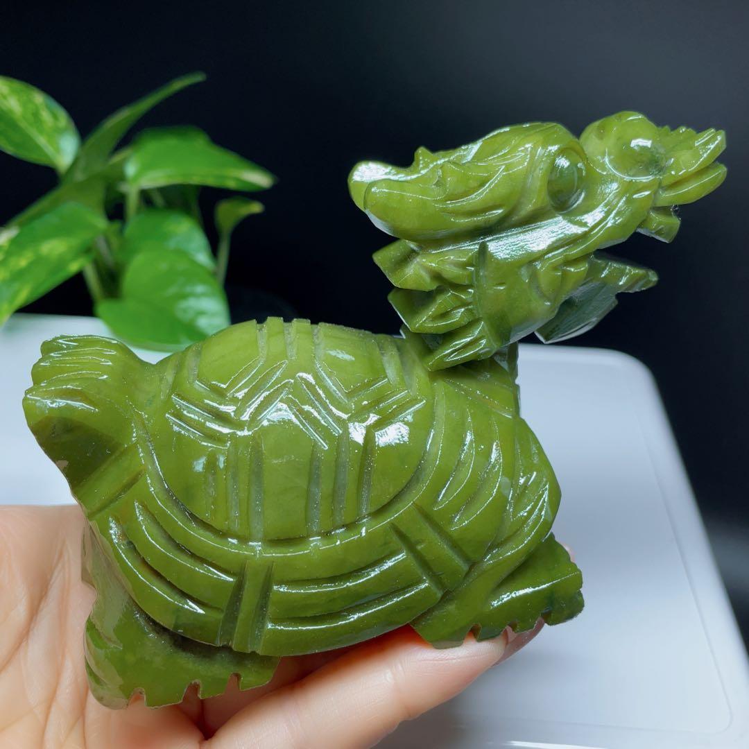 【超美品】　天然石　パワーストーン　龍亀　彫り置物　アベンチュリ　2