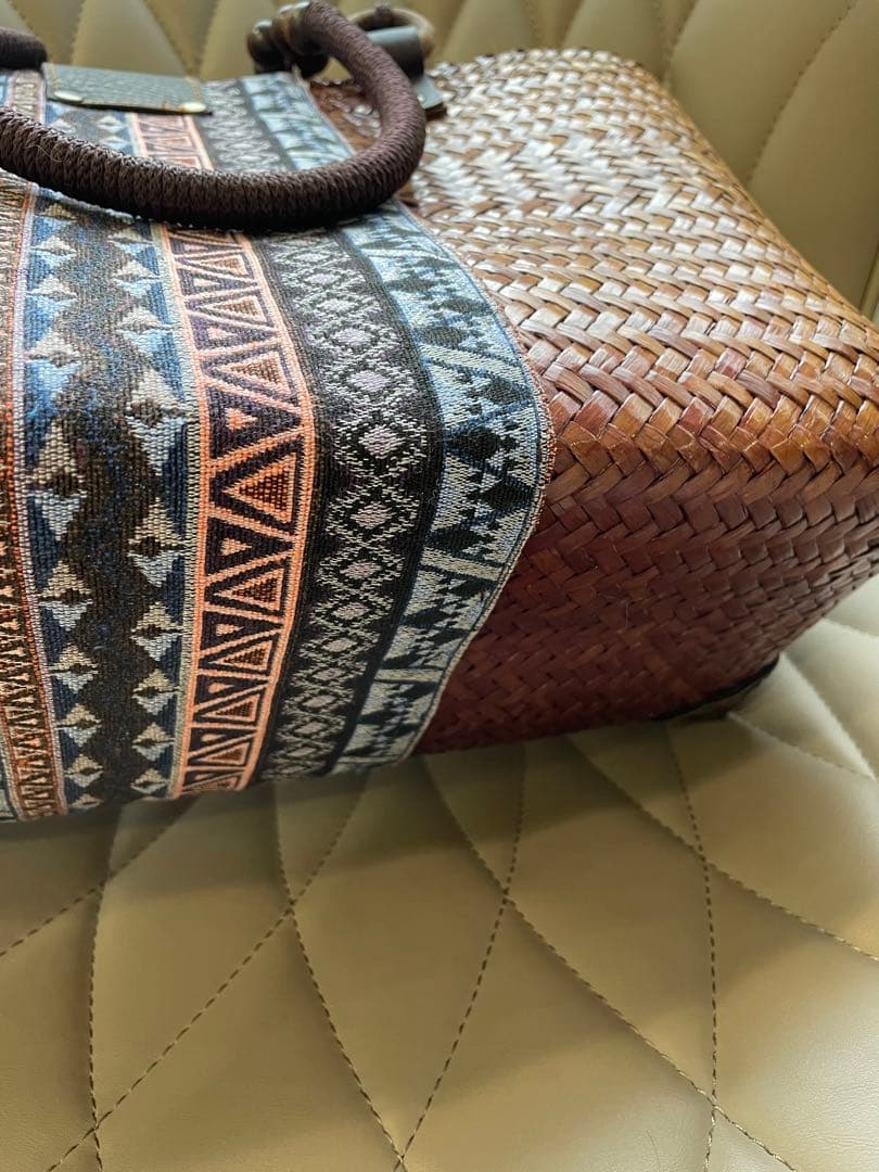 天然素材エスニックパターン かごバッグ