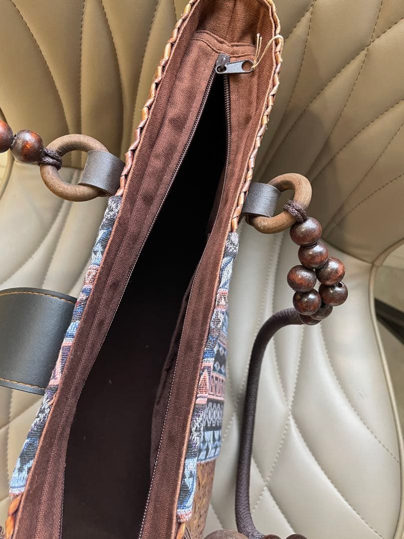 天然素材エスニックパターン かごバッグ