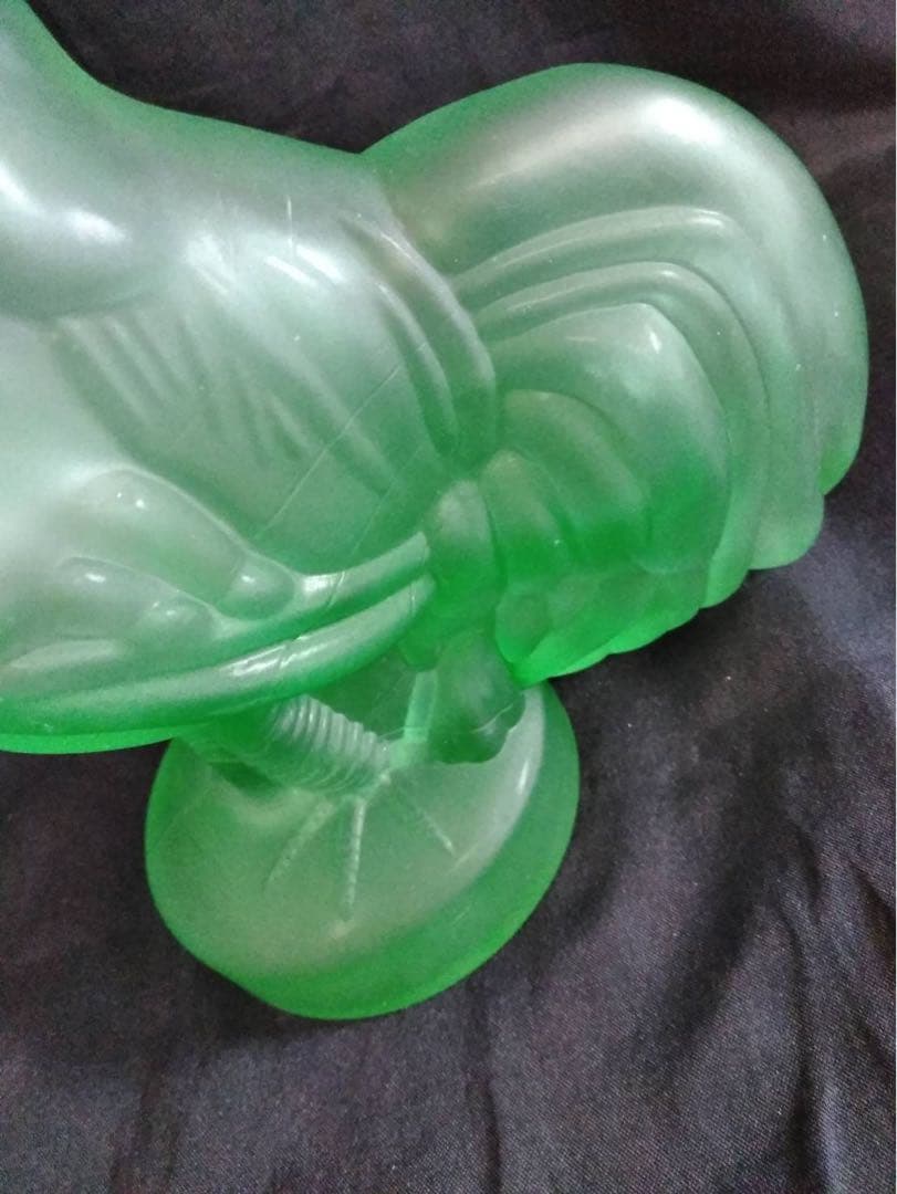 ニワトリ　置物　オブジェ　ガラス　グリーンガラス