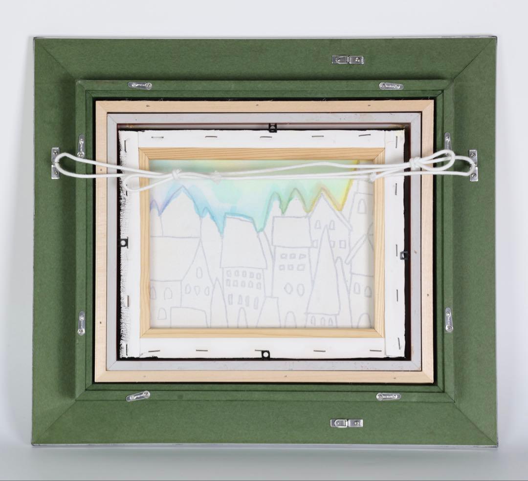 新藤淑子「静かな町」キャンバス作品 額装 絵画 風景画 サイン有 美術品 アート